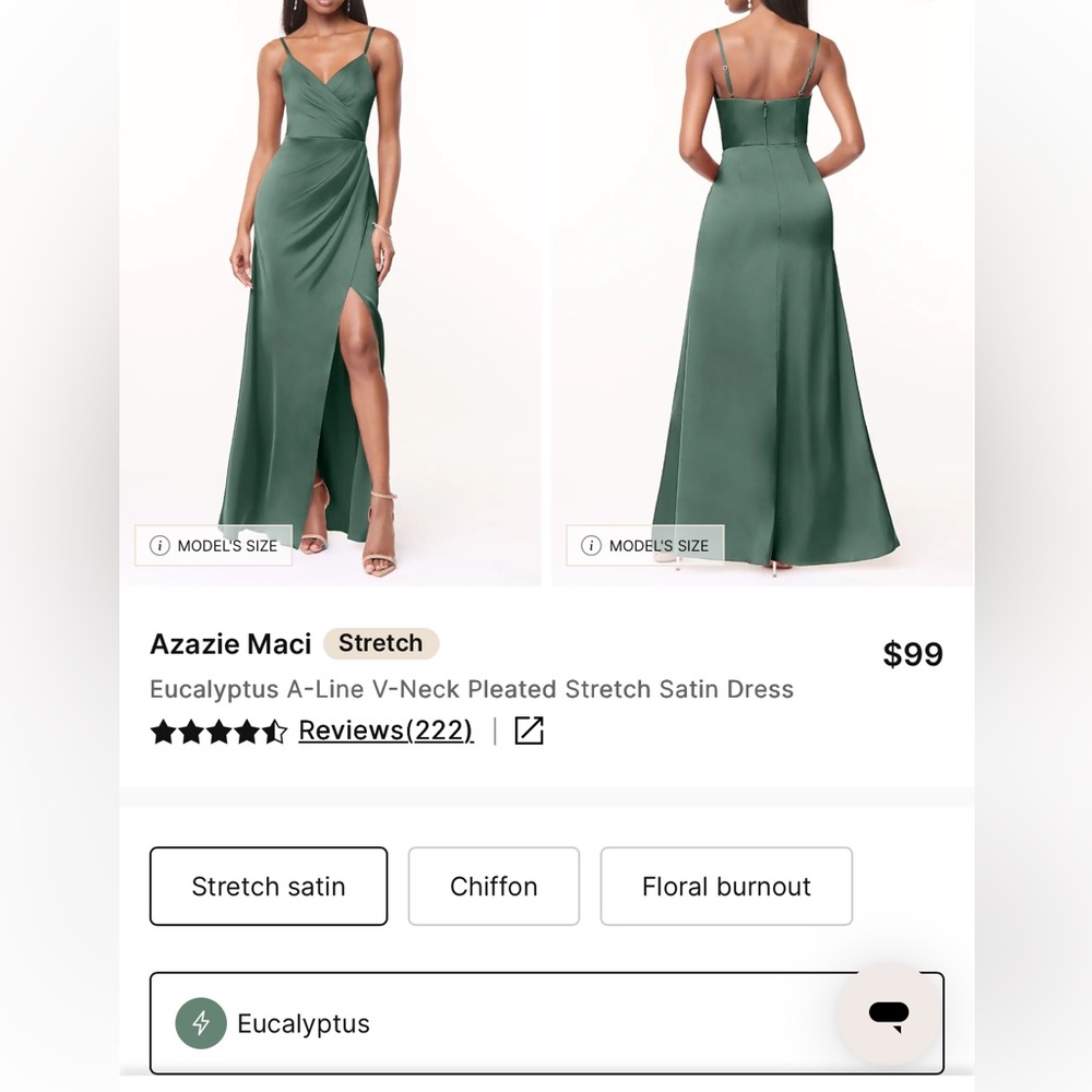 Azazie Eucalyptus Satin High-Low V-Neck Dress